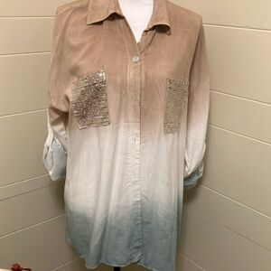 NWOT Venti6 sparkle pockets roll up sleeve top